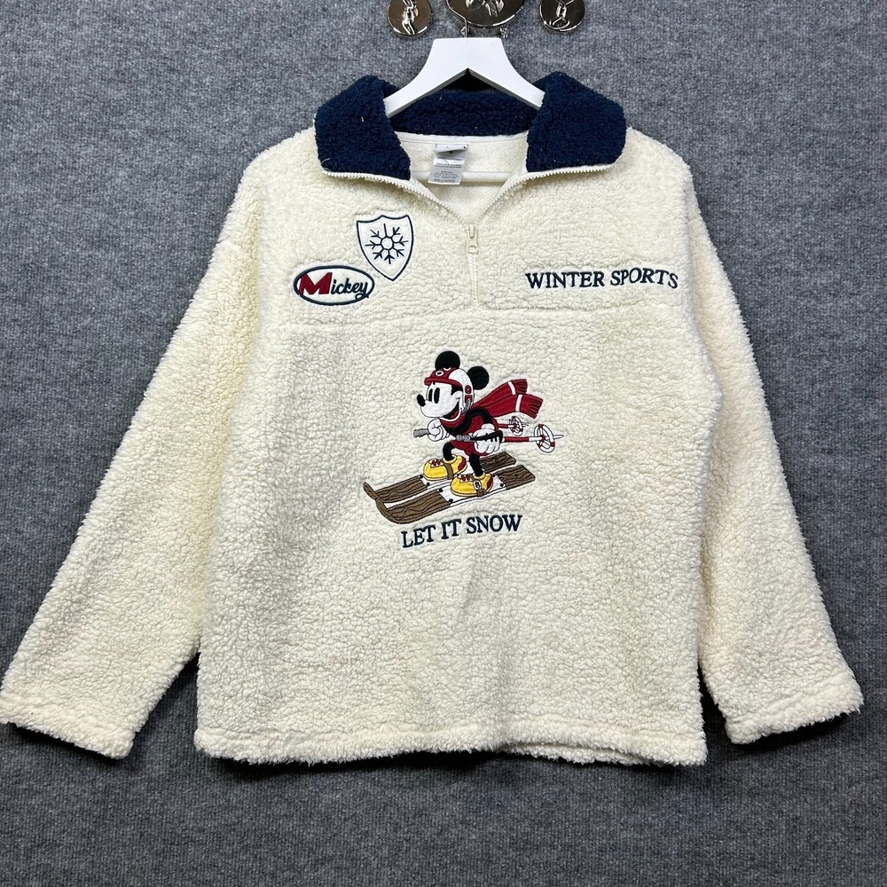 Disney Mickey Mouse Sweatshirt Women Off White Sherpa Fleece Pullover Winter - S